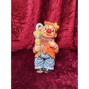 Vintage Home Decor - Clown Art - Whimsical Ceramic Figure - Hobo Clown Umbrella